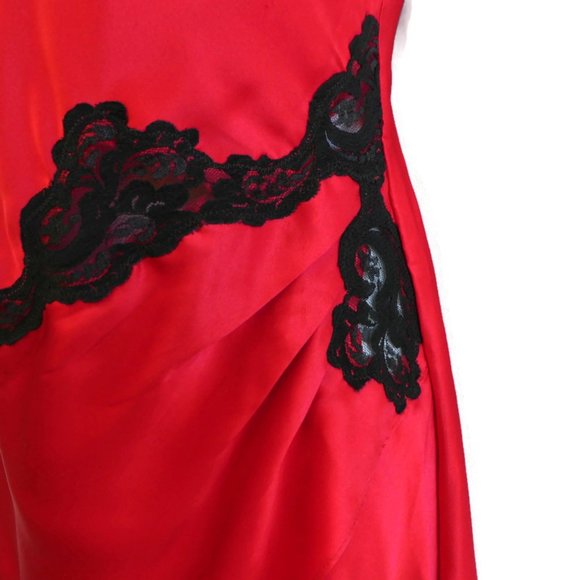 Victoria's Secret Gold Label Lingerie Red Satin Black Lace Slip S - Picture 5 of 8